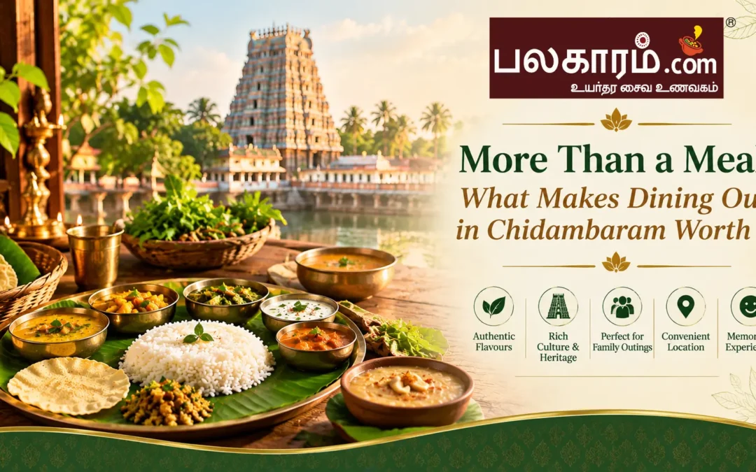 Family enjoying a warm South Indian meal together at a restaurant in Chidambaram